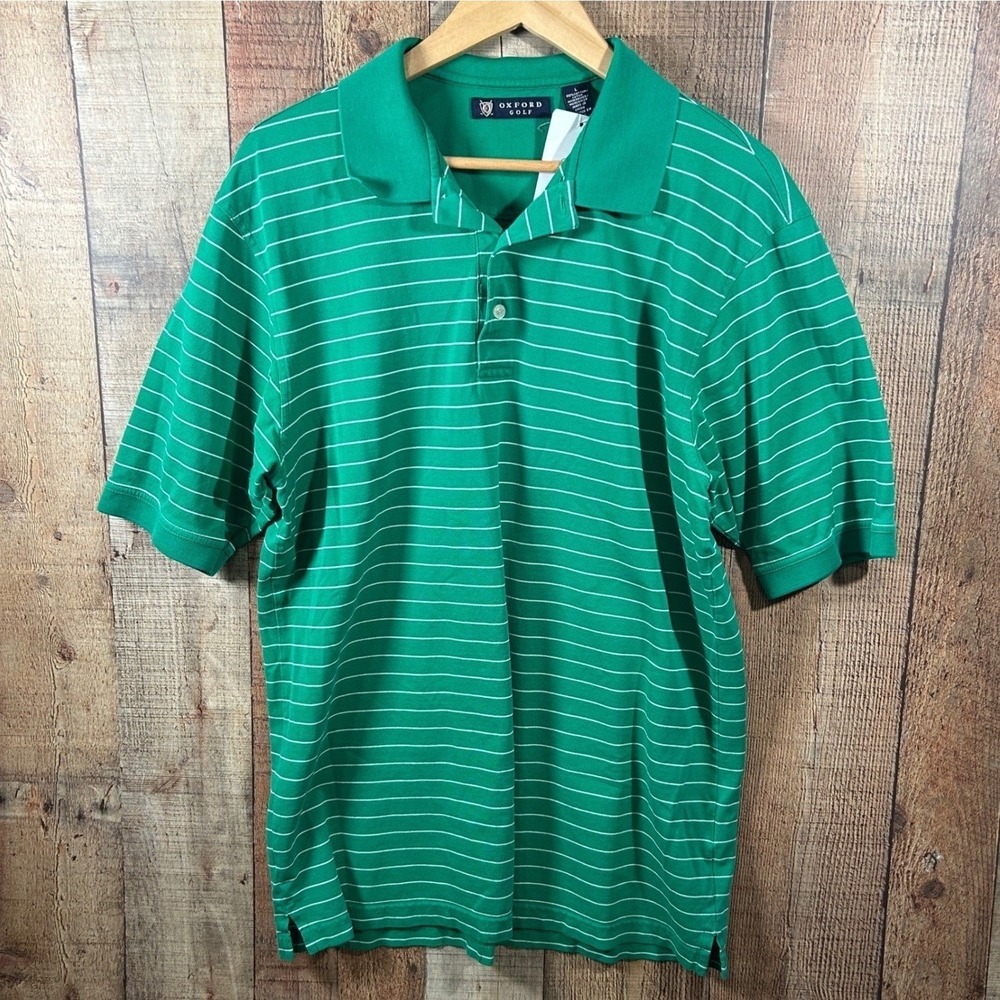Oxford Golf Polo Shirt Mens Large L NWT Green White Stripe Mercerized Cotton